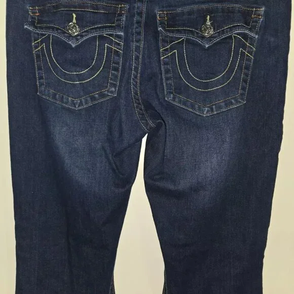 True Religion Joey Style Jeans 33 x 32 Low Rise Vintage Flare Dark Wash Pocket - Picture 4 of 8